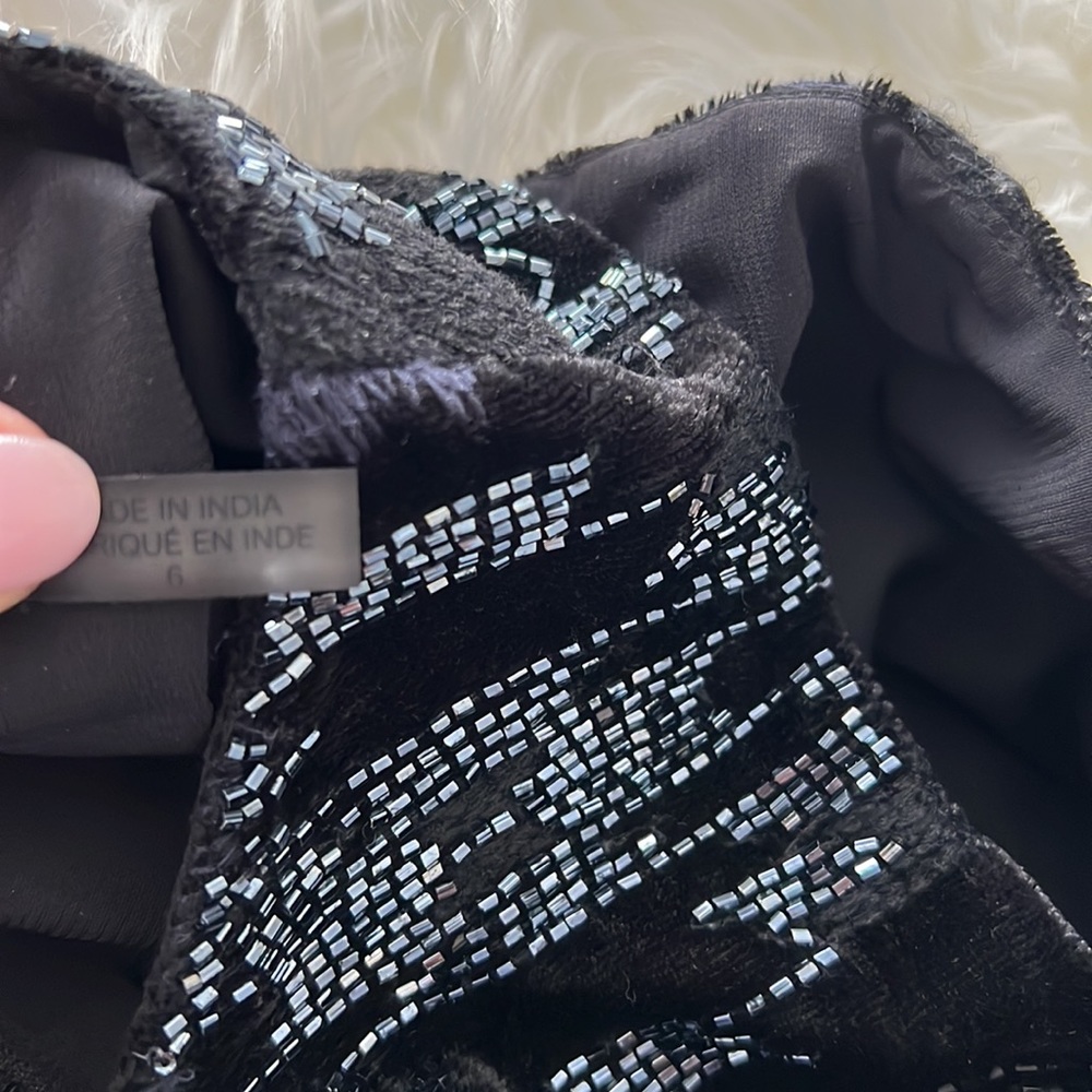 ALICE + OLIVIA Black Blue Beaded Jacquard Southwest Velvet Clyde Shift - Picture 10 of 10
